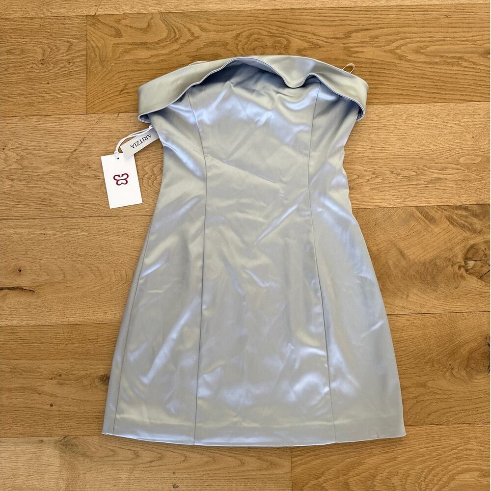 Aritzia - Sunday Best Shimmer Satin Tube Dress in Silver Blue